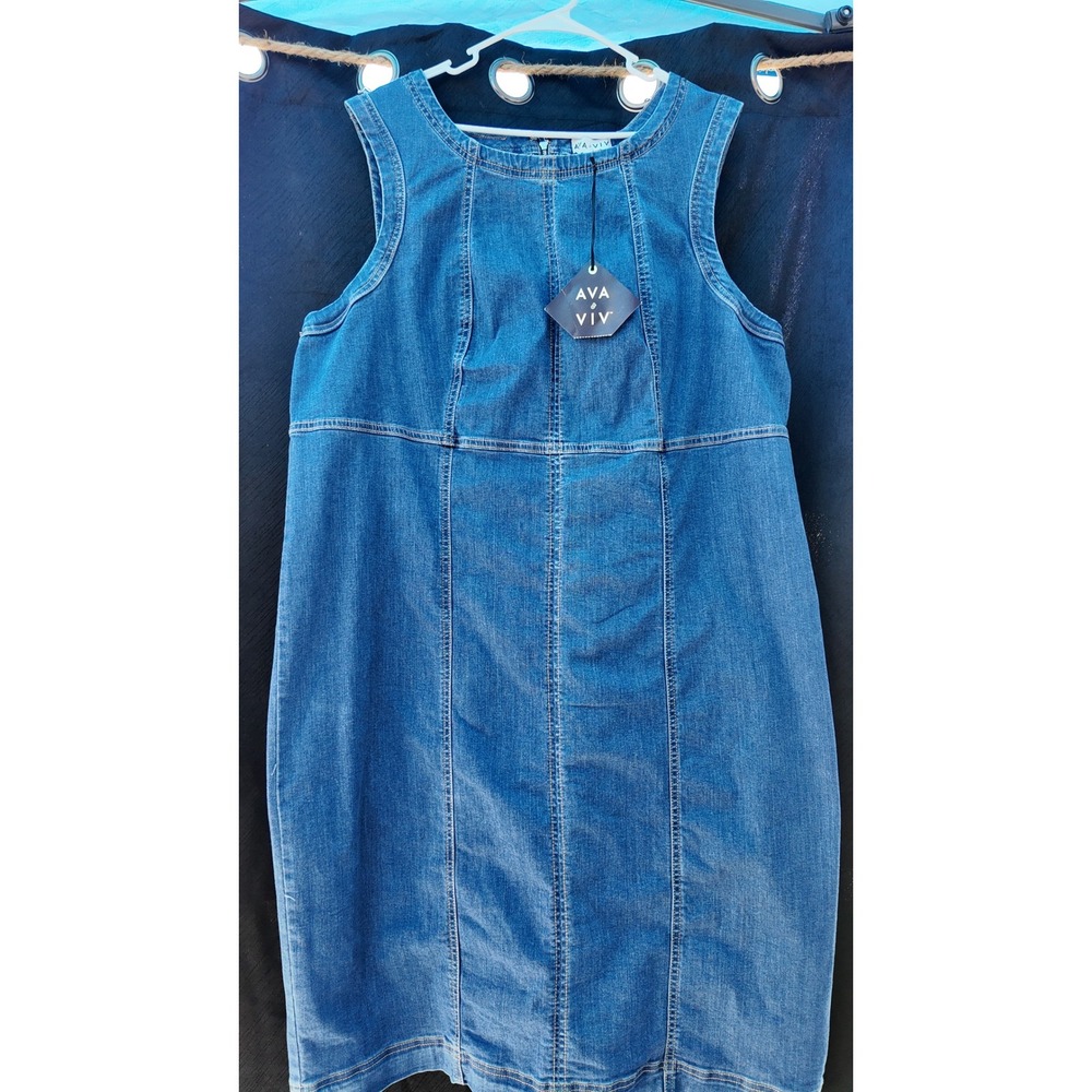 Ava & Viv Womens Medium Wash Denim Sleeveless Sheath Dress NWT Blue